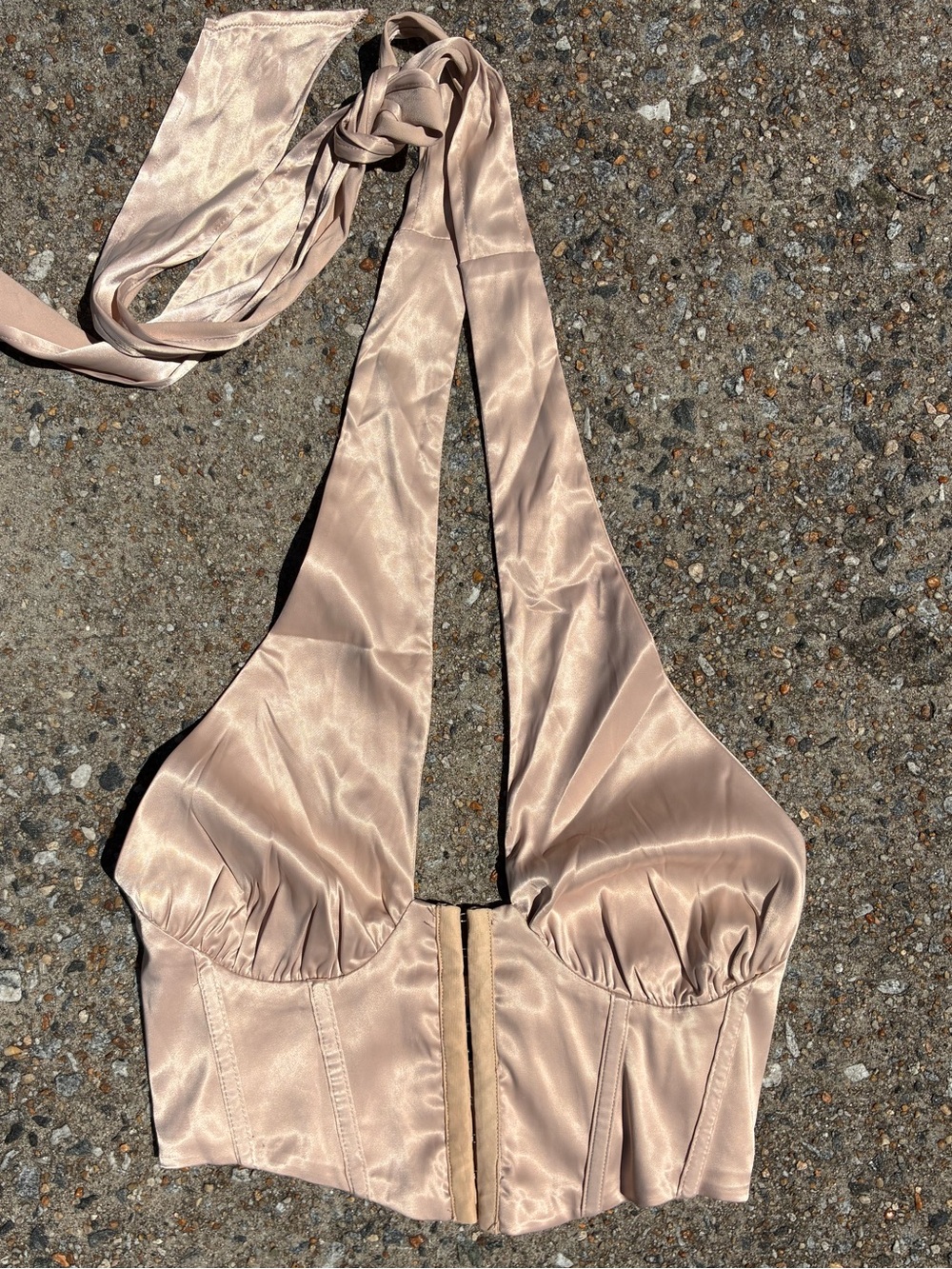 Satin Halter Bustier Top in Nude